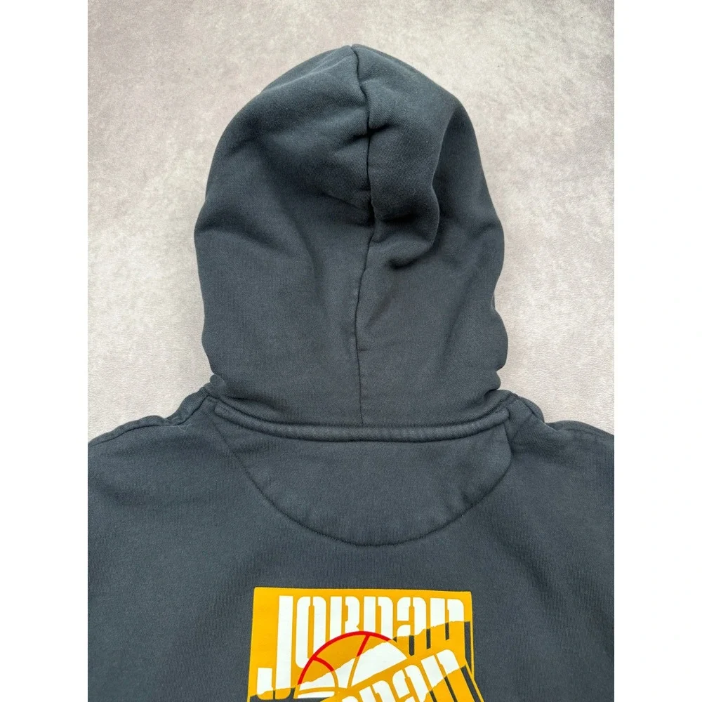 Jordan Brand Mens Small Black Gray Graphic Fleece Pullover Hoodie Jumpman Logo